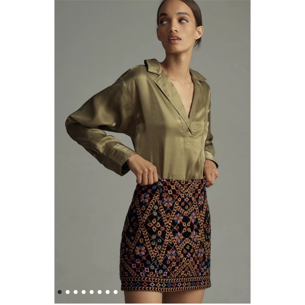 ANTHROPOLOGIE PILCRO Holiday Party Metallic Long Sleeve Shine Blouse Size MP